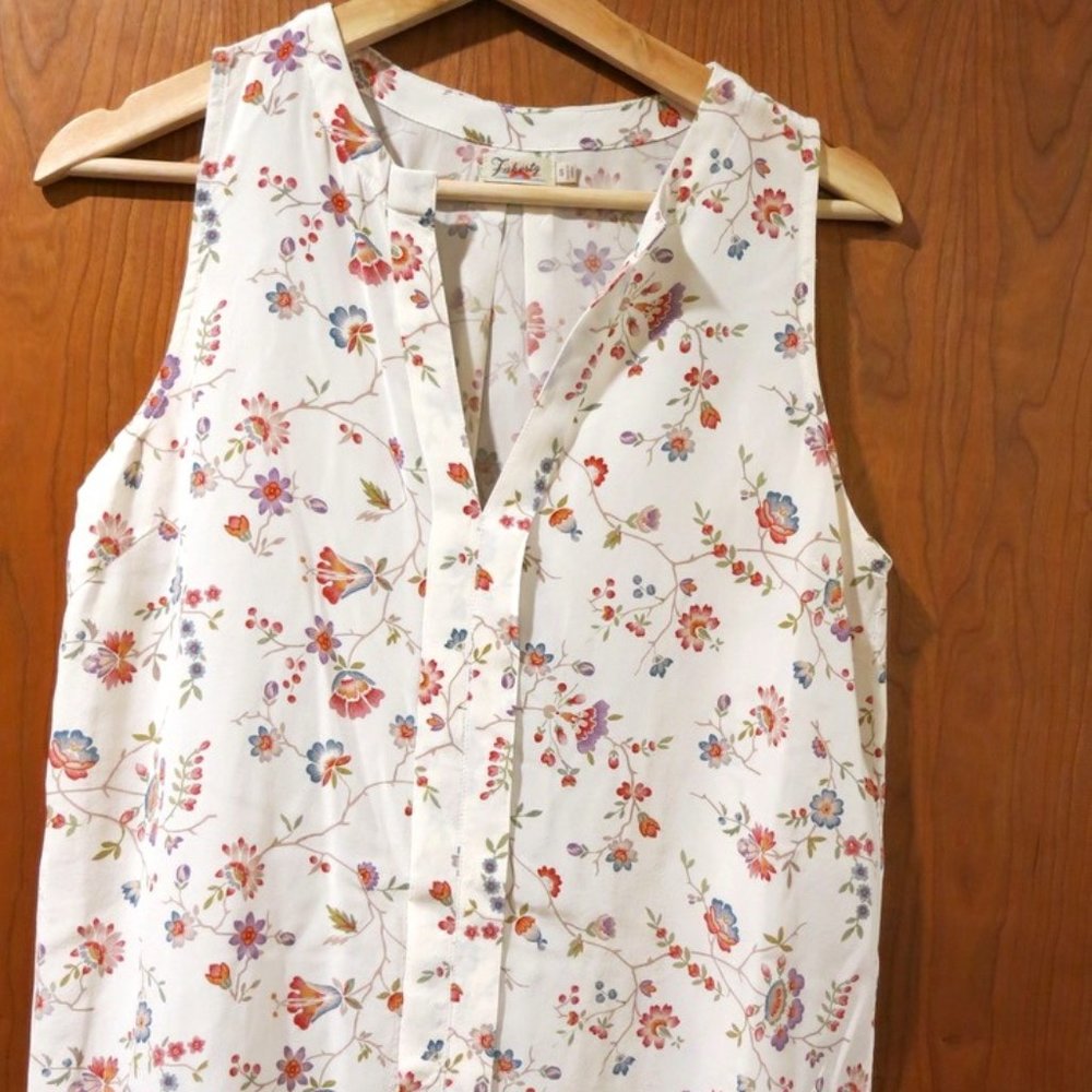 Faherty silk floral sleeveless blouse